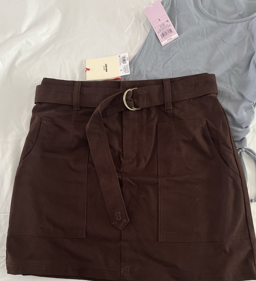 Woolrich x Target Collection Brown Belted Mini Skirt with Cargo Pockets S NWT
